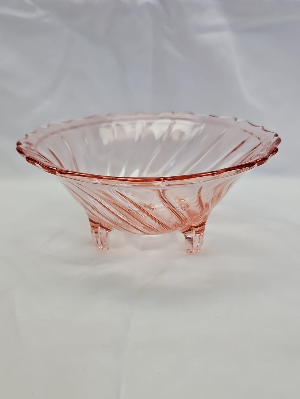 Vintage Pink Depression Glass Decorative Bowl with Swirl Design